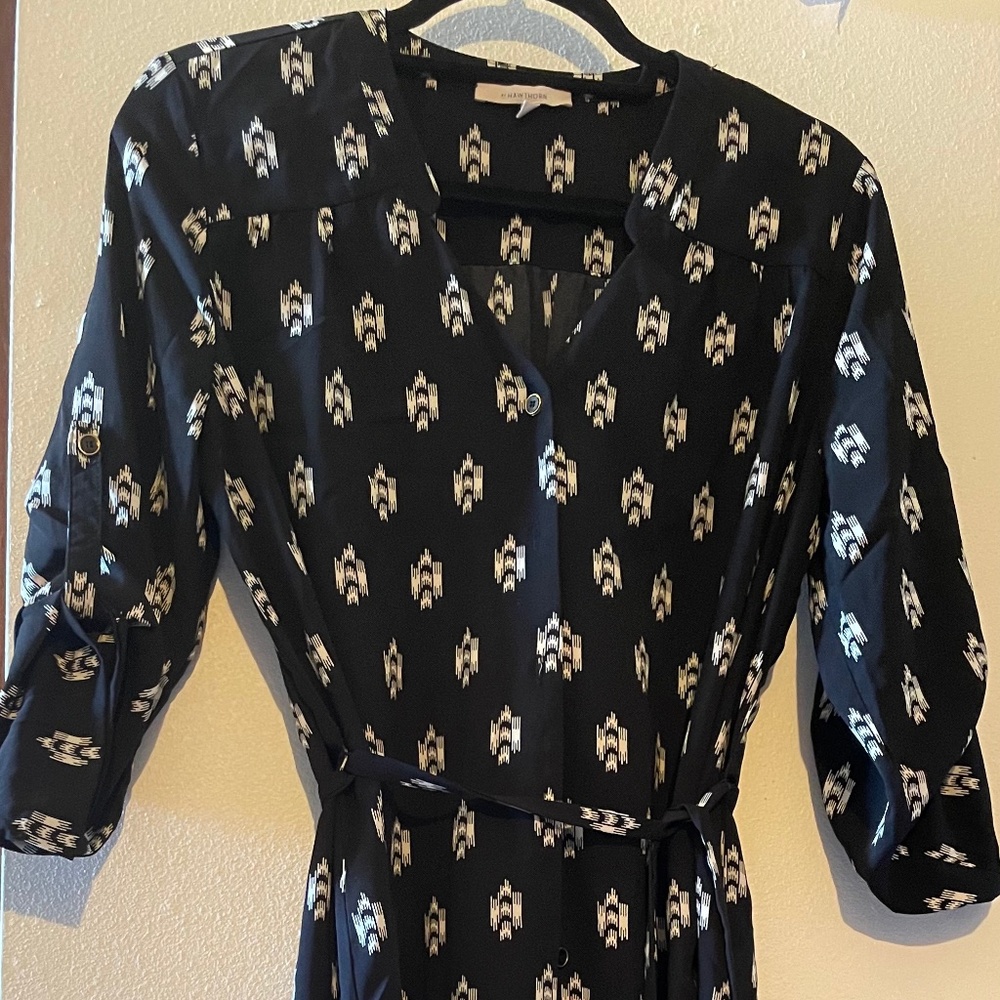 41 Hawthorn Black and Cream Native Print Lightweight Shirt Dress